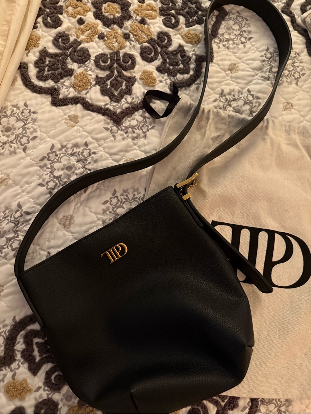 Taylor Swift Black Leather Shoulder Bag with Gold Logo
